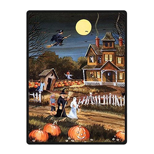 MCHIVER Halloween Throw Blanket Soft Cozy Flannel Jack Pumpkin Full Moon Bed Blanket Lightweight Luxury Microfiber Holiday Throw for Adult Great Gift 50x60inch 